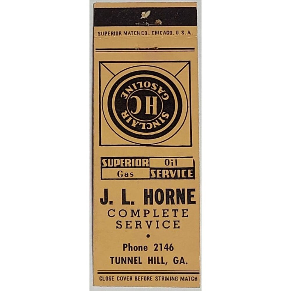 Vintage Matchbook Cover J L Horne Sinclair Service Tunnel Hill Georgia GA